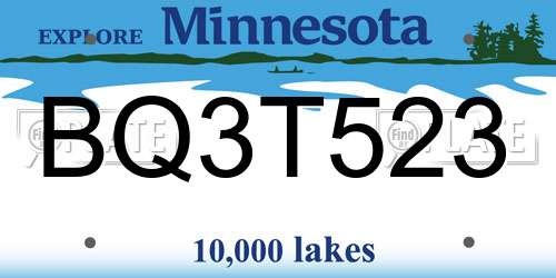 BQ3T523 Minnesota License Plate