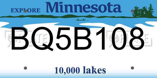 BQ5B108 Minnesota License Plate