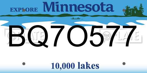 BQ7O577 Minnesota License Plate