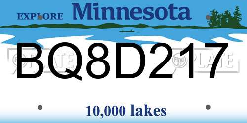 BQ8D217 Minnesota License Plate