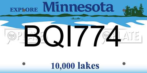 BQI774 Minnesota License Plate