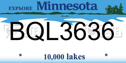 BQL3636 Minnesota License Plate