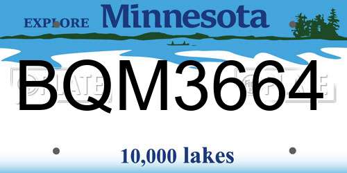 BQM3664 Minnesota License Plate