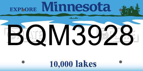 BQM3928 Minnesota License Plate