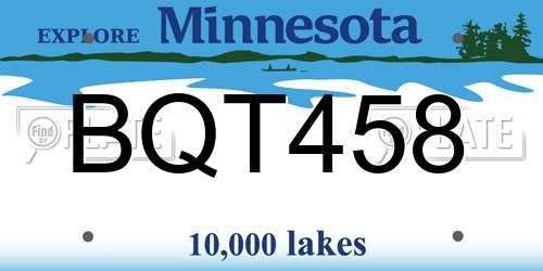 BQT458 Minnesota License Plate