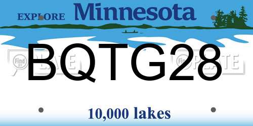 BQTG28 Minnesota License Plate