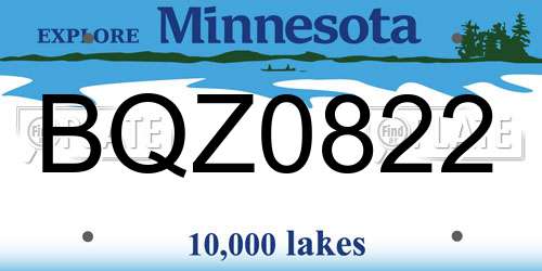 BQZ0822 Minnesota License Plate