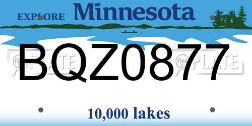 BQZ0877 Minnesota License Plate