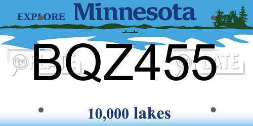 BQZ455 Minnesota License Plate