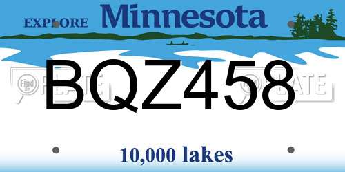 BQZ458 Minnesota License Plate