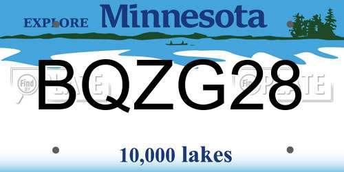 BQZG28 Minnesota License Plate