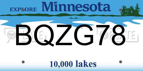 BQZG78 Minnesota License Plate