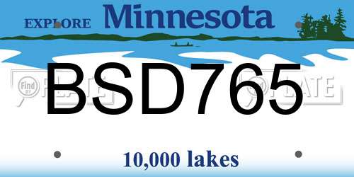 BSD765 Minnesota License Plate