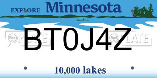 BT0J4Z Minnesota License Plate