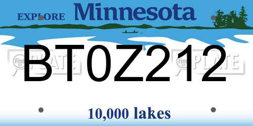 BT0Z212 Minnesota License Plate