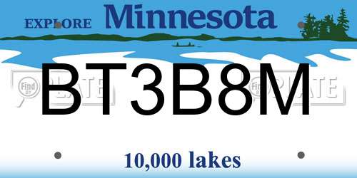 BT3B8M Minnesota License Plate