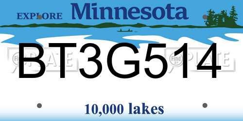 BT3G514 Minnesota License Plate