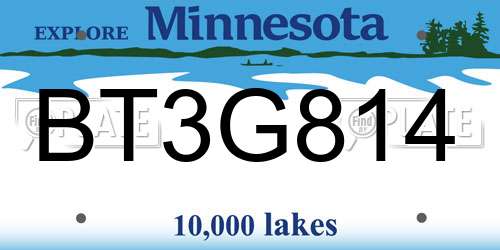 BT3G814 Minnesota License Plate