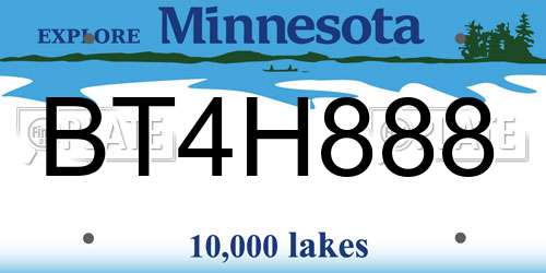 BT4H888 Minnesota License Plate