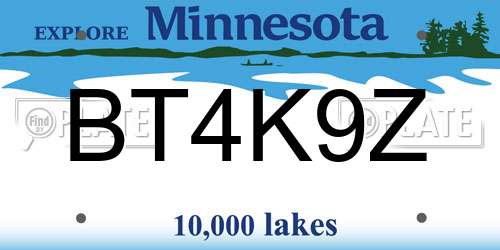 BT4K9Z Minnesota License Plate
