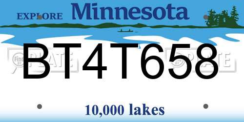 BT4T658 Minnesota License Plate