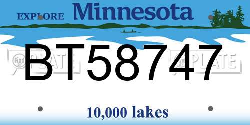 BT58747 Minnesota License Plate