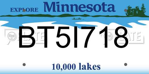 BT5I718 Minnesota License Plate
