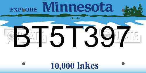 BT5T397 Minnesota License Plate