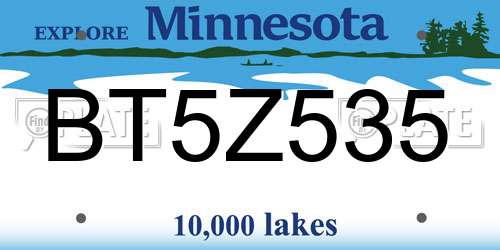 BT5Z535 Minnesota License Plate