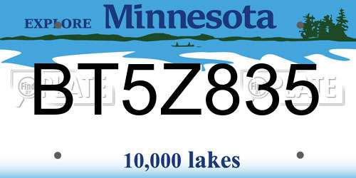 BT5Z835 Minnesota License Plate