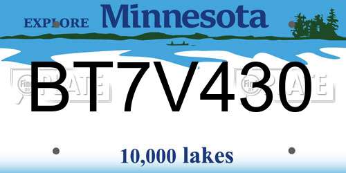BT7V430 Minnesota License Plate