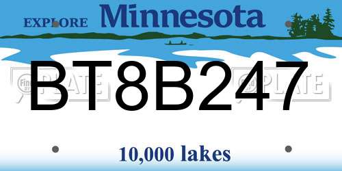 BT8B247 Minnesota License Plate
