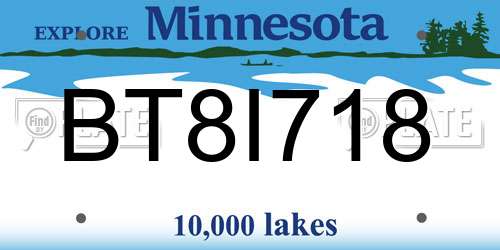 BT8I718 Minnesota License Plate