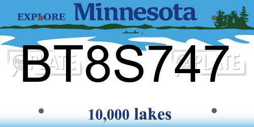 BT8S747 Minnesota License Plate