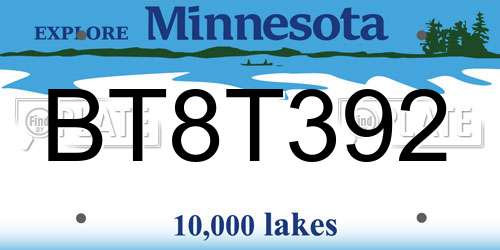 BT8T392 Minnesota License Plate
