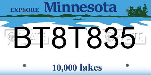 BT8T835 Minnesota License Plate