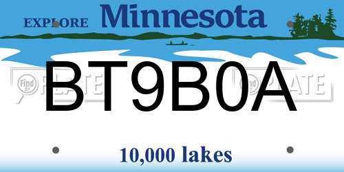 BT9B0A Minnesota License Plate