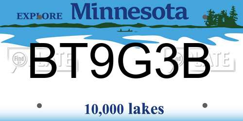 BT9G3B Minnesota License Plate
