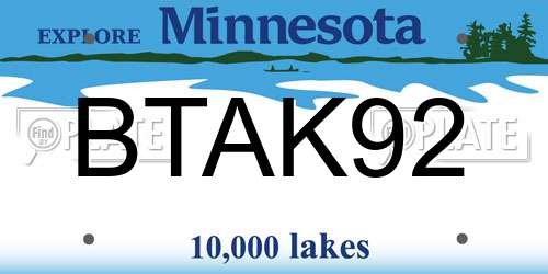 BTAK92 Minnesota License Plate