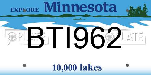 BTI962 Minnesota License Plate