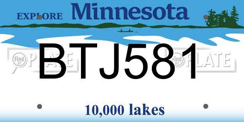 BTJ581 Minnesota License Plate