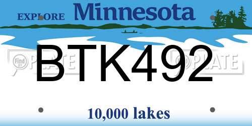 BTK492 Minnesota License Plate