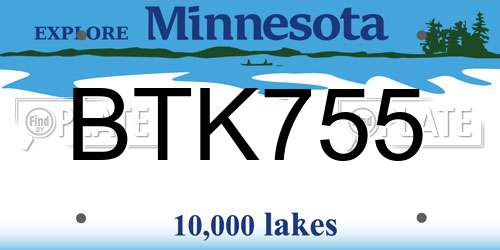 BTK755 Minnesota License Plate