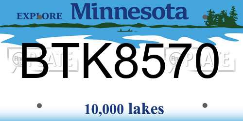 BTK8570 Minnesota License Plate