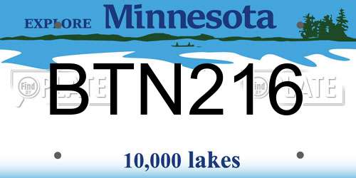 BTN216 Minnesota License Plate