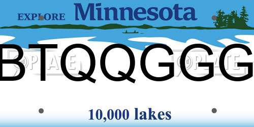BTQQGGG Minnesota License Plate