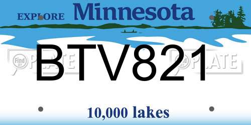 BTV821 Minnesota License Plate