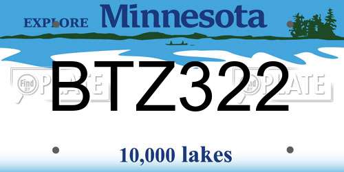 BTZ322 Minnesota License Plate