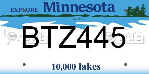 BTZ445 Minnesota License Plate