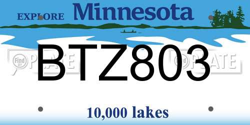 BTZ803 Minnesota License Plate